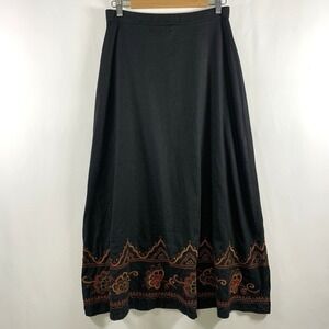 VTG Womens Linen Blend Embroidered Maxi Skirt Sz 12 Boho Artisan Folk Whimsigoth